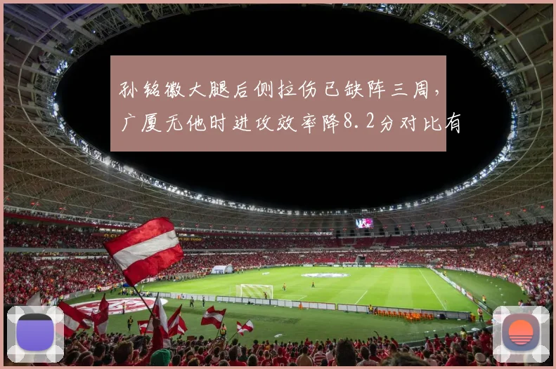 孙铭徽大腿后侧拉伤已缺阵三周，广厦无他时进攻效率降8.2分对比有他时高居联赛第三